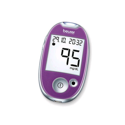Blutzuckermessgerät beurer GL 44 lila mit LCD-Display und Messwert 95 mg/dl