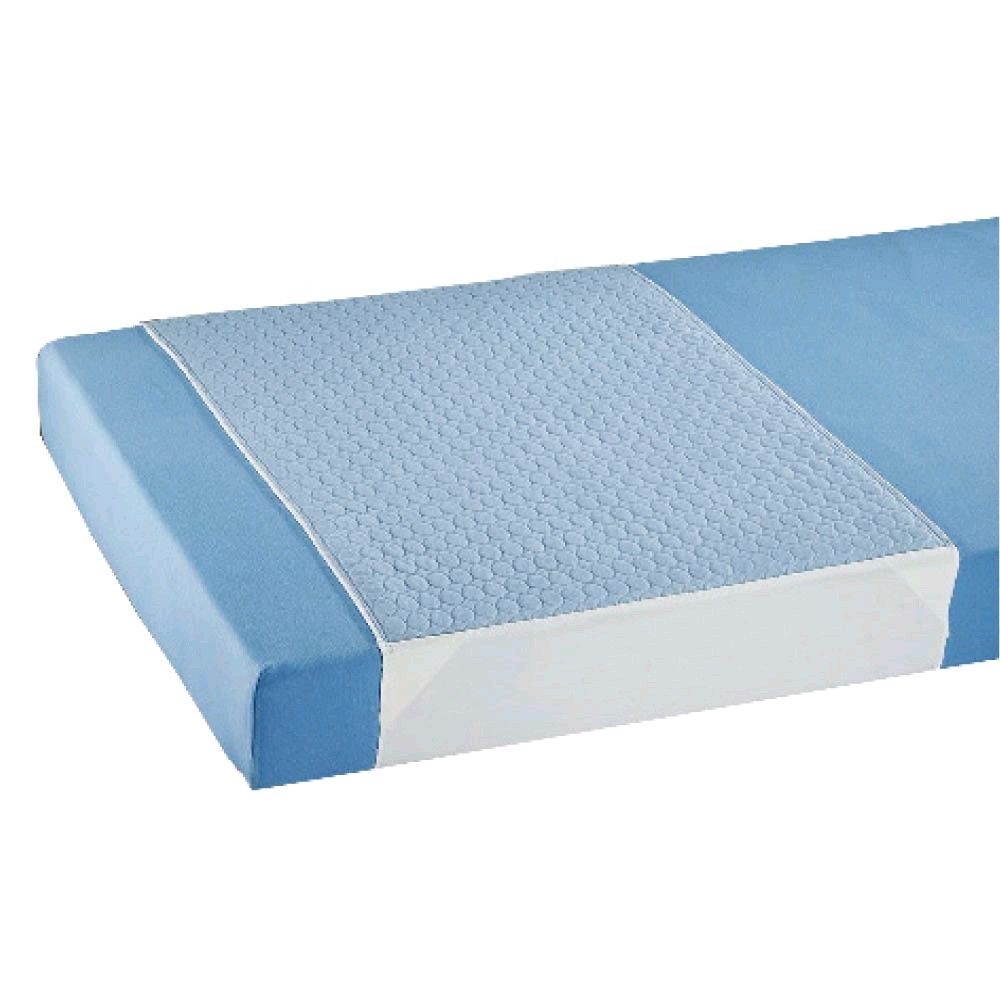 Inkontinenz-Bettauflage blau mit weißem Unterrand, waschbar, strukturierte Saugfläche