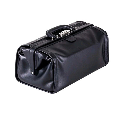 Doktortasche in Schwarz mit Tragegriff und Metallverschluss, Ansicht von vorn