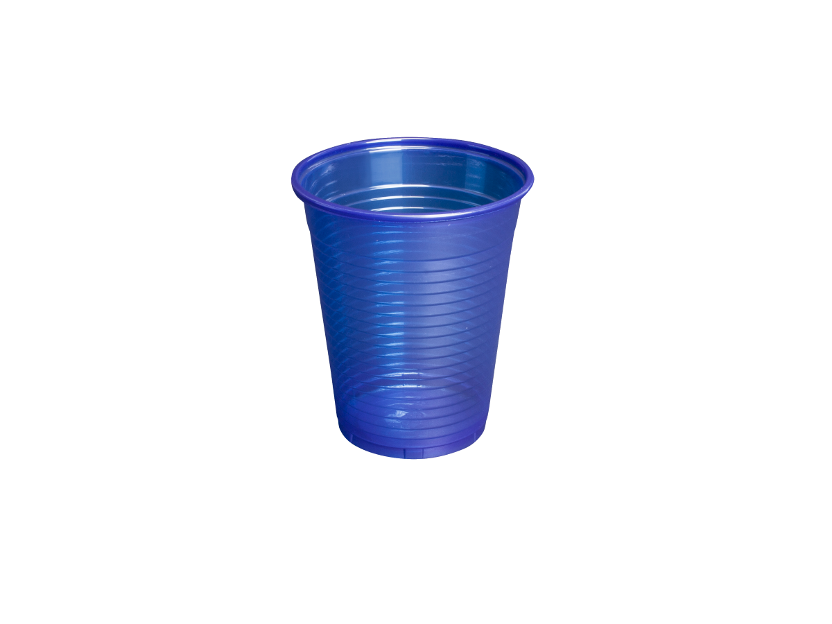 Blauer Einweg-Spülbecher mit Rillen, 180 ml
