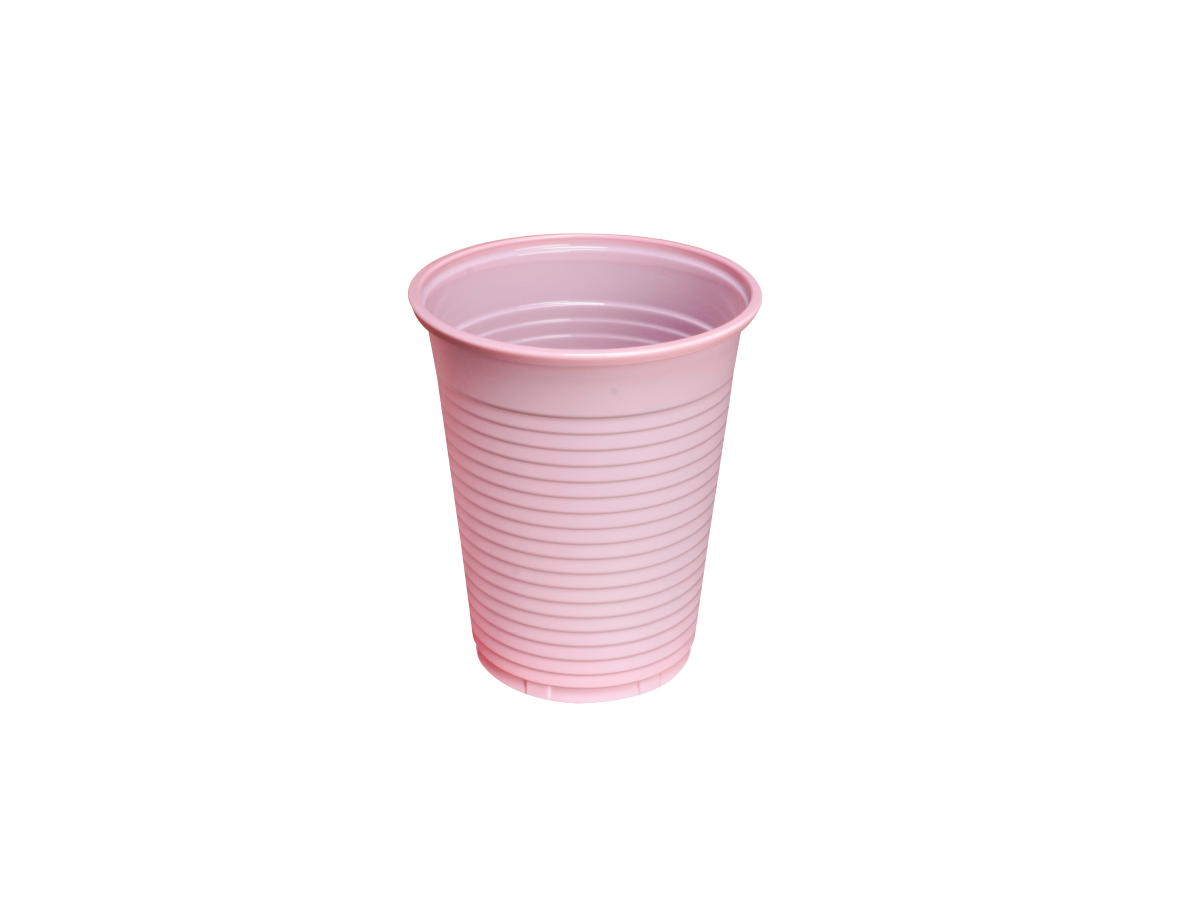 Rosa Einweg-Spülbecher mit Rillen, 180 ml