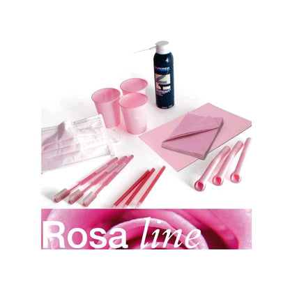 Rosa Zahnarzt-Behandlungsset mit Bechern, Tüchern, Applikatoren und Flasche