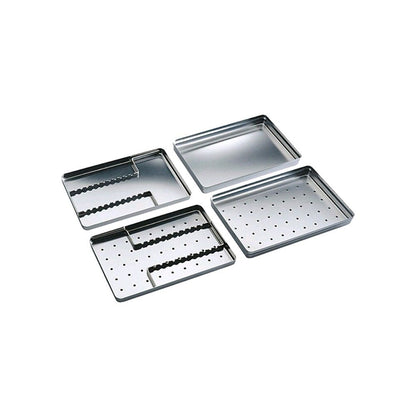 Instrumenteneinsatz für Normtrays aus Edelstahl, mit Fächern und Lochboden
