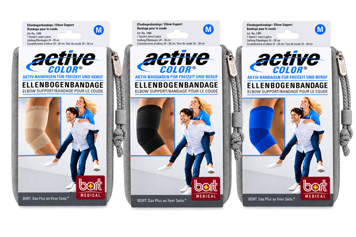 Ellenbogenbandagen-Set Active Color: blau, hautfarben und schwarz in Packung