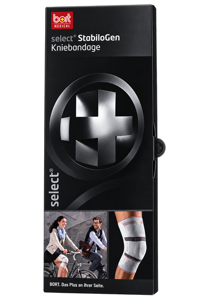 Kniebandage mit seitlicher Stütze und Trägern, antimikrobiell
