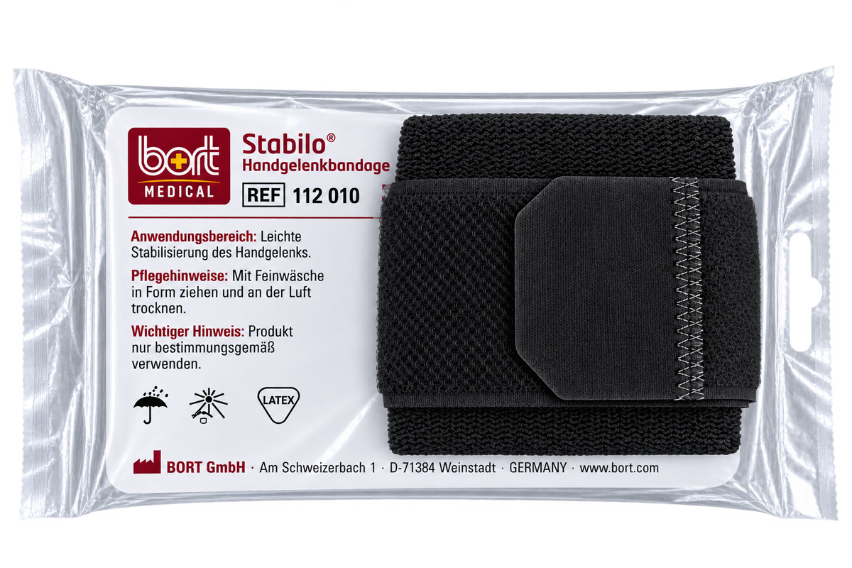 Bort Stabilo Handgelenkbandage, schwarz: gepolsterte Bandage mit Klett