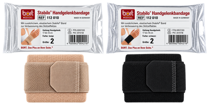 Bort Stabilo Handgelenkbandage: beige und schwarze Bandage mit Klettverschluss