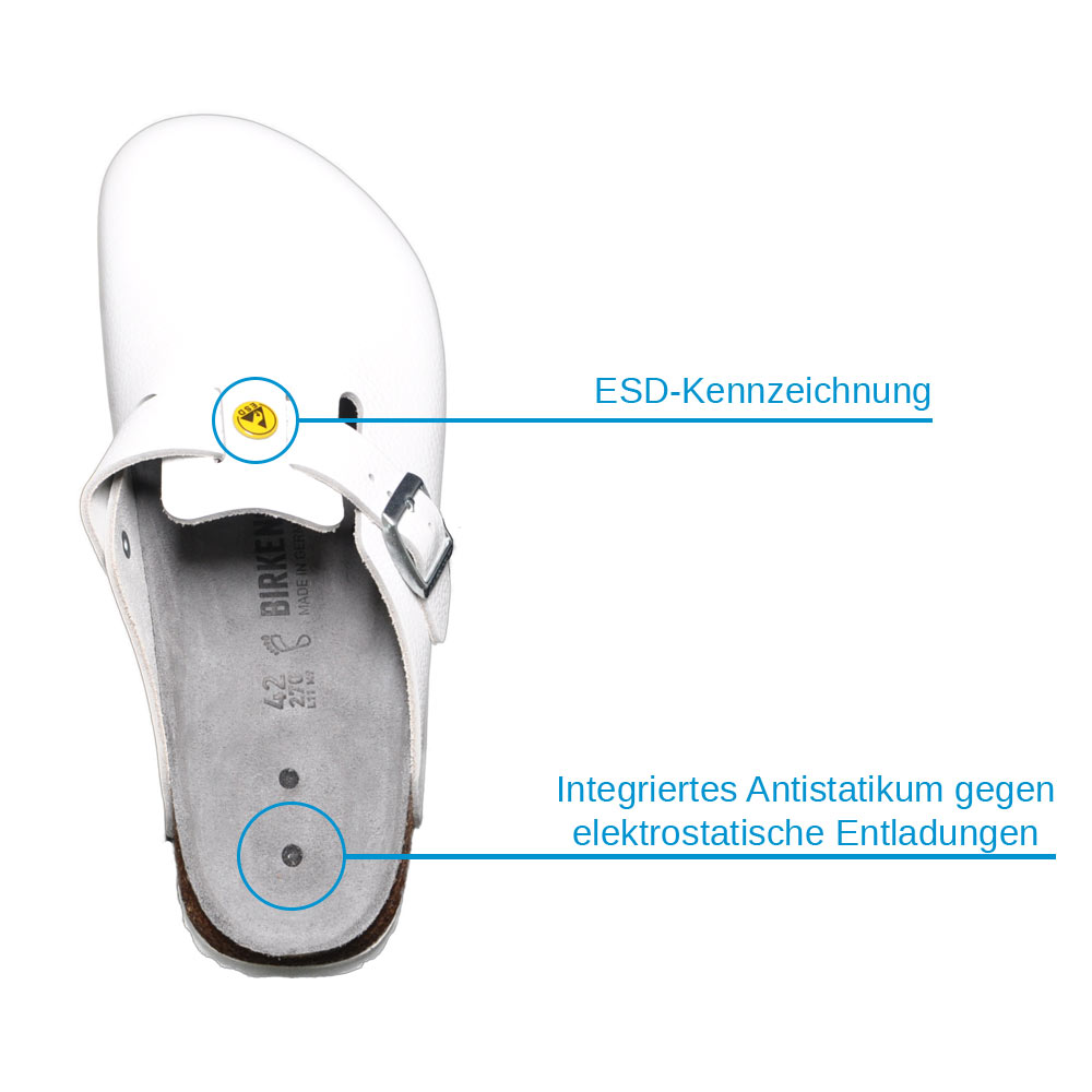 Birkenstock Boston ESD, TÜV-geprüft, weiß, Gr. 43