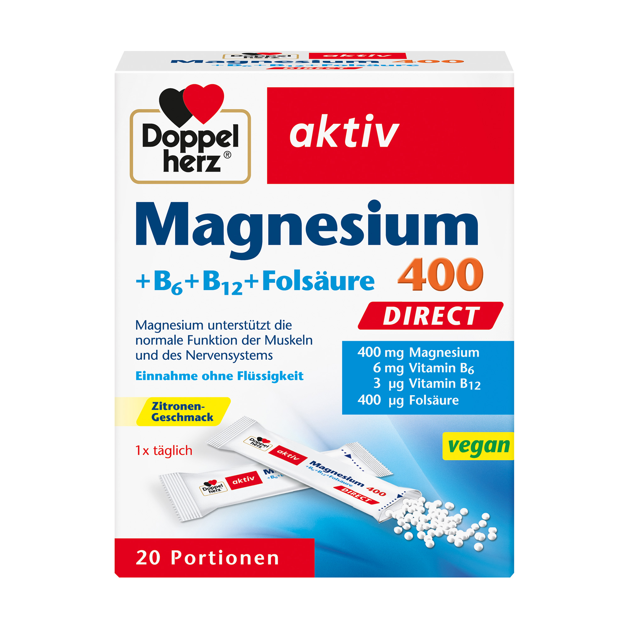 Doppelherz aktiv Magnesium, B6 + B12, direct, 20 Portionen